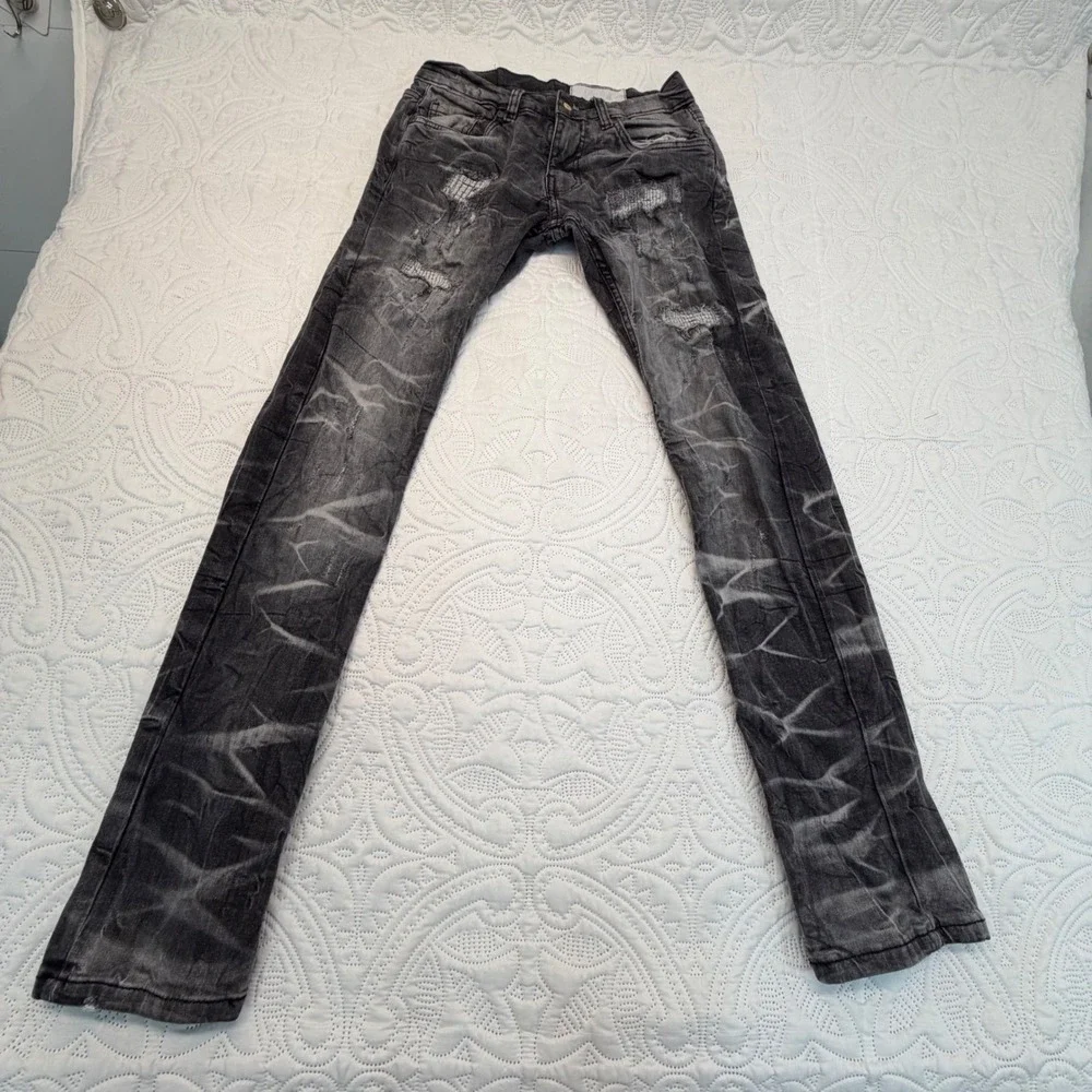 Evolution In Design Mens Distressed Slim Fit Gray Denim Jeans 29W 32L